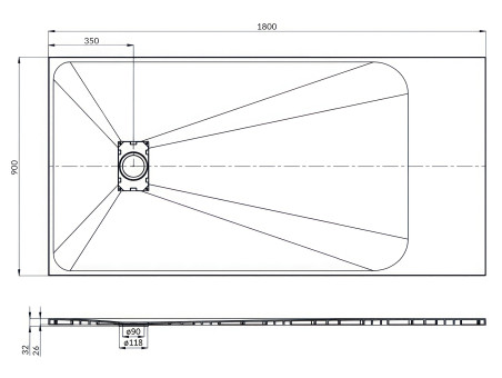 Duschwanne Rechteck Vidar 170x90, Steinoptik | Ablaufgarnitur im SET !