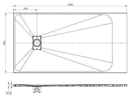 Duschwanne Rechteck Vidar 180x90, Steinoptik | Ablaufgarnitur im SET !