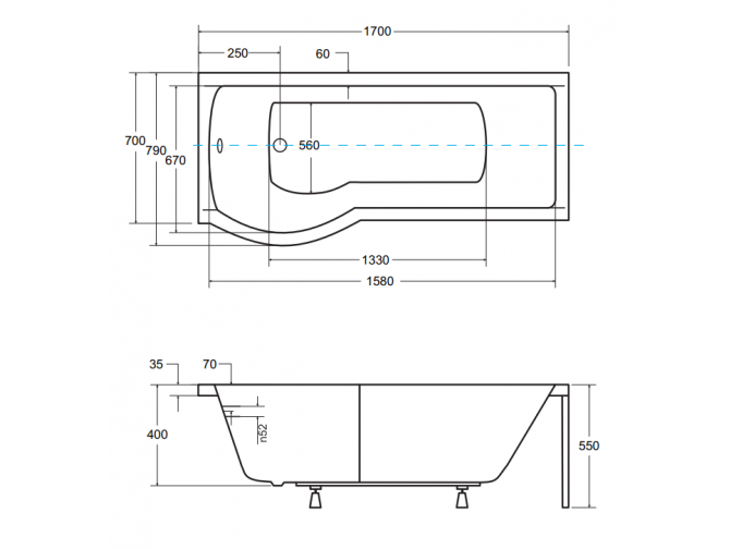 Badewanne Rechteck Inspiro 170x70...
