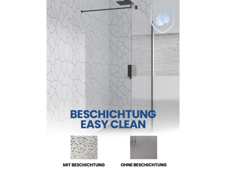 Duschkabine Walk in Duschwand KETIL SCHWARZ 90x195 6 mm Transparent Glas | Glaswand