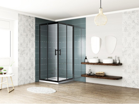 Duschkabine Viereck HELA Schwarz 90x90 190 cm Transparent Glas