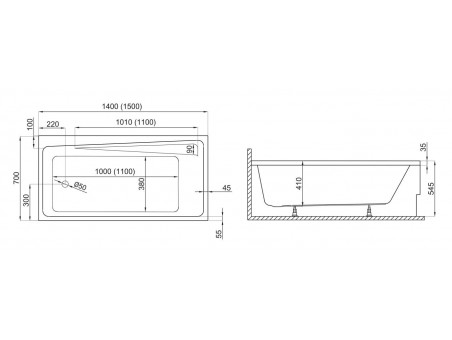Badewanne Rechteck Elza 140x70 | Ablauf Viega & Füße GRATIS !