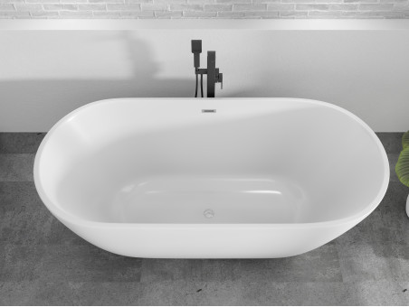 Freistehende Badewanne ASGER 170x75 + Wannenkissen + Bambus Ablage | Ablauf Klick-Klack im SET!
