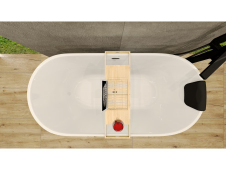 Freistehende Badewanne ASGER 170x75 + Wannenkissen + Bambus Ablage | Ablauf Klick-Klack im SET!