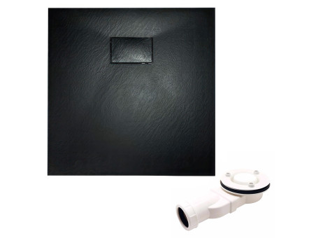 SET: Duschwanne VIDAR & Duschkabine Viereck HELA 80x80 190 cm Nano Glas 6 mm, SMC Stein-Effekt Schwarz inkl. Siphon