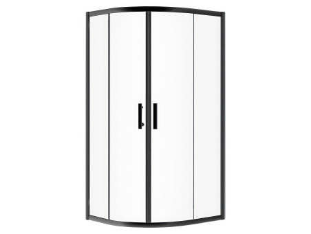SET: Duschwanne VIDAR & Duschkabine Halbrund HELA 80x80 190 cm Nano Glas 6 mm, SMC Stein-Effekt Schwarz inkl. Siphon