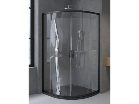 SET: Duschwanne VIDAR & Duschkabine Halbrund HELA 90x90 190 cm Nano Glas 6 mm, SMC Stein-Effekt Schwarz inkl. Siphon
