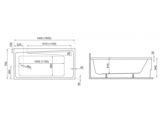 Badewanne Rechteck Elza 150x70 |...