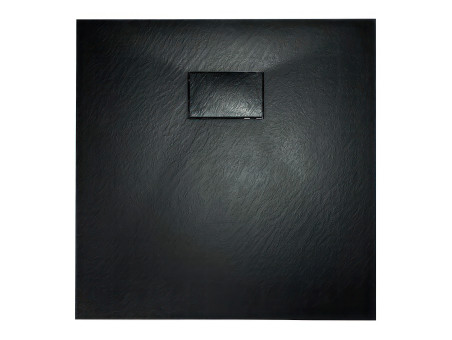 SET: Duschwanne VIDAR & Walk-In Dusche KETIL 90x90 195 cm Nano Glas 6 mm, SMC Stein-Effekt Schwarz inkl. Siphon