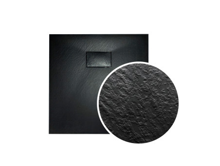 SET: Duschwanne VIDAR & Walk-In Dusche KETIL 90x90 195 cm Nano Glas 6 mm, SMC Stein-Effekt Schwarz inkl. Siphon