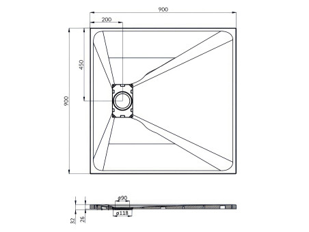 SET: Duschwanne VIDAR & Walk-In Dusche KETIL 90x90 195 cm Nano Glas 6 mm, SMC Stein-Effekt Schwarz inkl. Siphon