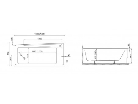 Badewanne Rechteck Elza 170x75 | Ablauf Viega & Füße GRATIS !