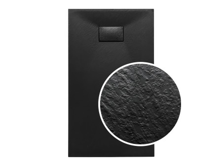 SET: Duschwanne VIDAR & Walk-In Dusche KETIL 120x80 195 cm Nano Glas 6 mm, SMC Stein-Effekt Schwarz inkl. Siphon