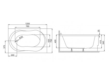 Badewanne Rechteck Gracja 120x75 | Ablauf Viega & Füße GRATIS !