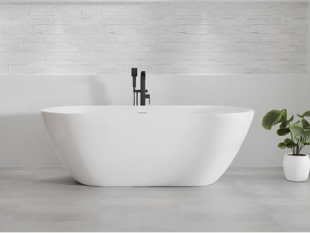 Freistehende Badewanne ASGER 170x75 + Wannenkissen + Bambus Ablage | Ablauf Klick-Klack im SET!