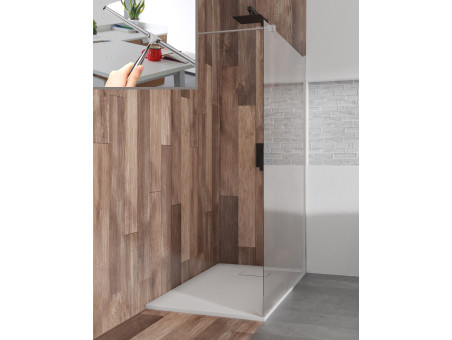 SET: Duschwanne VIDAR & Walk-In Dusche KETIL 140x90 195 cm Nano Glas 6 mm, SMC Stein-Effekt Weiß inkl. Siphon + Badwischer