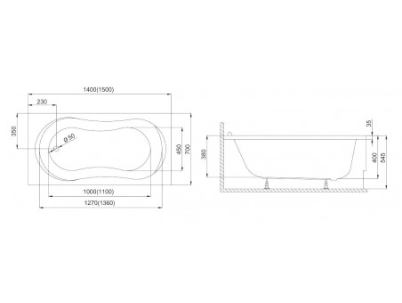 Badewanne Rechteck Gracja 140x70 | Ablauf Viega & Füße GRATIS !
