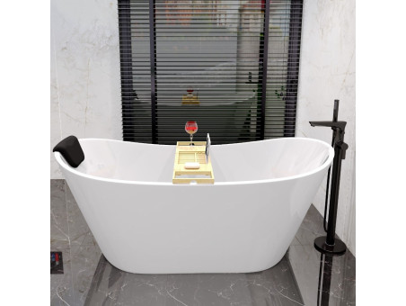 Freistehende Badewanne ROSSA 170x80 + Wannenkissen + Bambus Ablage | Ablauf Klick-Klack im SET!