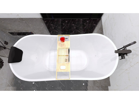 Freistehende Badewanne ROSSA 170x80 + Wannenkissen + Bambus Ablage | Ablauf Klick-Klack im SET!