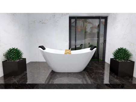 Freistehende Badewanne IVAR 180x80 + 2x Wannenkissen + Bambus Ablage | Ablauf Viega Klick-Klack im SET!