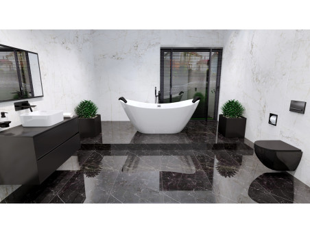 Freistehende Badewanne IVAR 180x80 + 2x Wannenkissen + Bambus Ablage | Ablauf Viega Klick-Klack im SET!