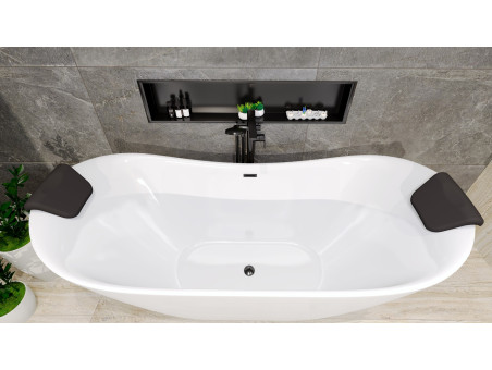 Freistehende Badewanne IVAR 180x80 + 2x Wannenkissen + Bambus Ablage | Ablauf Viega Klick-Klack im SET!