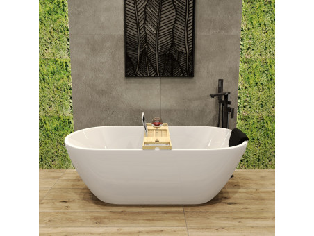 Freistehende Badewanne ASGER 170x75 + Wannenkissen + Bambus Ablage | Ablauf Klick-Klack im SET!
