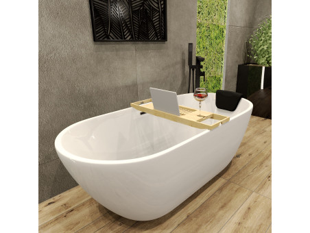 Freistehende Badewanne ASGER 170x75 + Wannenkissen + Bambus Ablage | Ablauf Klick-Klack im SET!