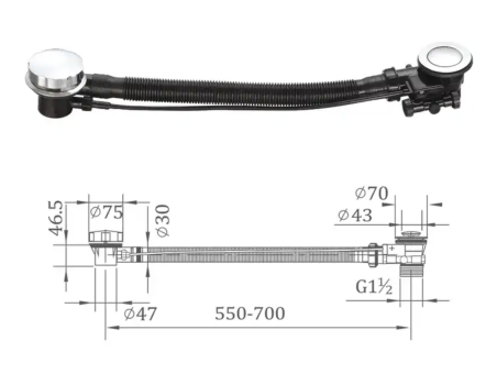 Automatisch Ablaufgarniture für Badewanne OLAF 65 cm