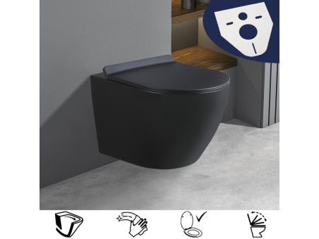 WC-Toilette: Schüssel ROLO Schwarz mit Klosettsitz Slim Soft-Close