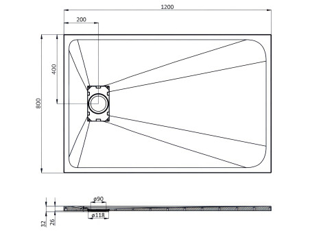 SET: Duschwanne VIDAR & Walk-In Dusche KETIL 120x80 195 cm Nano Glas 6 mm, SMC Stein-Effekt Schwarz inkl. Siphon