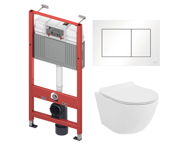 WC SET: Vorwandelement TECEbase + Toilette Rolo Weiß + Schallschutzmatte + Betätigungsplatte in Weiß