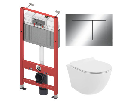 WC SET: Vorwandelement TECEbase + Toilette Rolo Weiß + Schallschutzmatte + Betätigungsplatte in Chrom