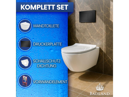 WC SET: Vorwandelement TECEbase + Toilette Rolo Weiß + Schallschutzmatte + Betätigungsplatte in Schwarz