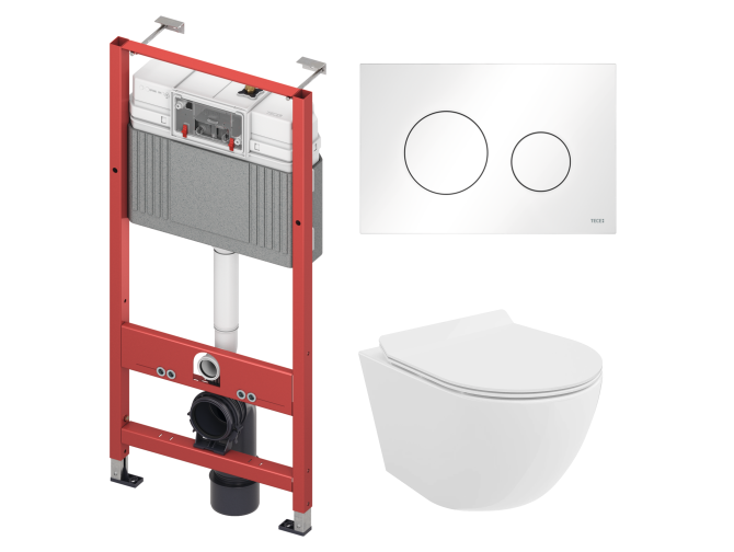 WC SET: Vorwandelement TECEbase + Toilette Rolo Weiß + Schallschutzmatte + Betätigungsplatte in Weiß
