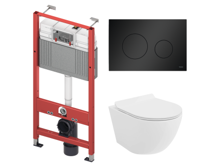 WC SET: Vorwandelement TECEbase + Toilette Rolo Weiß + Schallschutzmatte + Betätigungsplatte in Schwarz