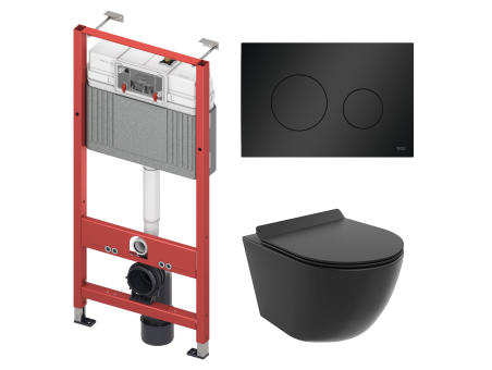 WC SET: Vorwandelement TECEbase + Toilette Rolo Schwarz + Schallschutzmatte + Betätigungsplatte in Schwarz