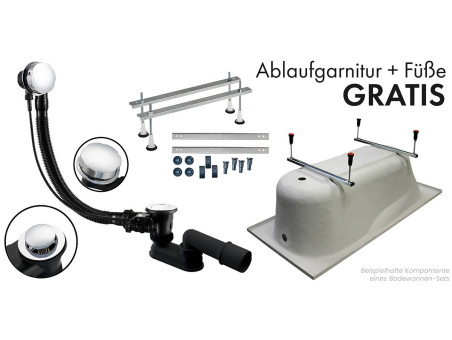 Freistehende Seniorenbadewanne mit Tür und Sitz AVO 140x70 Rechts mit AcrylSchürze | Ablauf & Füße im SET!
