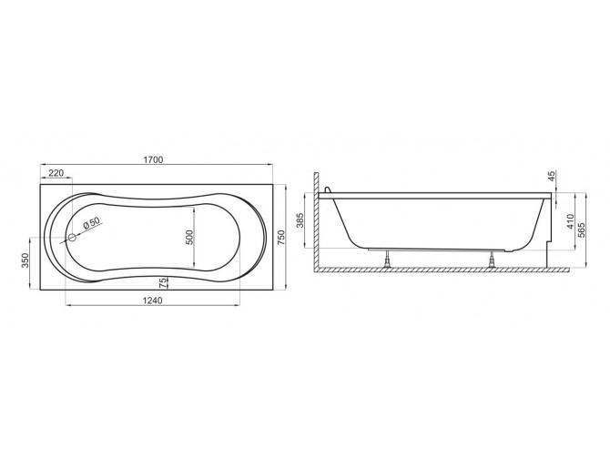 Badewanne Rechteck Gracja 170x75 |... Badewanne Rechteck Gracja 170x75 |...
