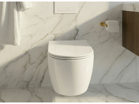 WC-Toilette Virvel: Schüssel Weiß mit Klosettsitz Slim Soft-Close Tornado System