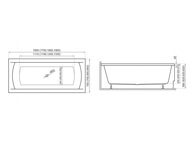 Badewanne Rechteck Ines 160x75 |... Badewanne Rechteck Ines 160x75 |...