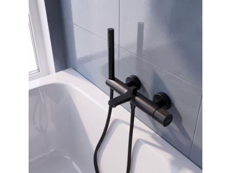 Wannenarmatur Oval LOKE  Handbrause Brauseschlauch Schwarz