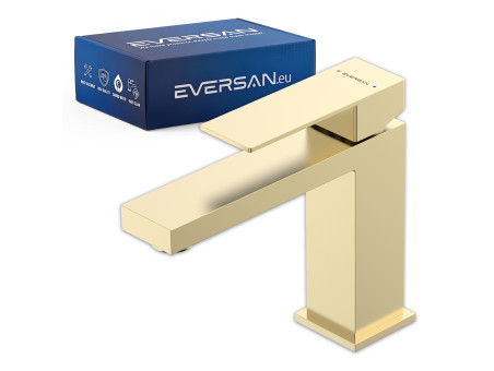 EVERSAN Waschtischarmatur Premium in Gold gebürstet – TORIN in kleiner Ausführung aus Messing