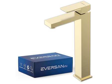 EVERSAN Waschtischarmatur Premium in Gold gebürstet – TORIN in hoher Ausführung aus Messing