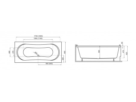Badewanne Rechteck Long 170x80 | Ablauf Viega & Füße GRATIS !
