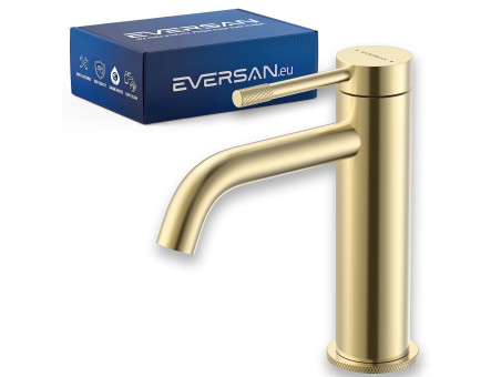 EVERSAN Waschtischarmatur Premium in Gold gebürstet – LOKE in kleiner Ausführung aus Messing
