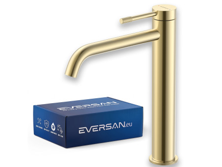 EVERSAN Waschtischarmatur Premium in Gold gebürstet – LOKE in hoher Ausführung aus Messing