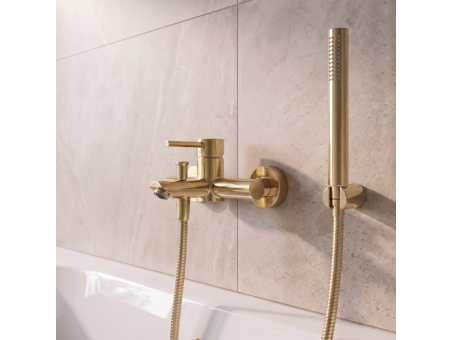 EVERSAN Wannenarmatur Premium in Gold gebürstet – LOKE aus Messing Handbrause und Schlauch 150 cm inklusive