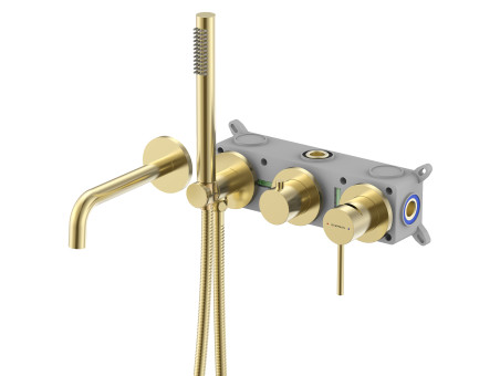 EVERSAN 4-Loch-Unterputz-Wannenarmatur Premium in Gold gebürstet – LOKE aus Messing Box inklusive