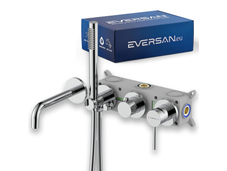 EVERSAN 4-Loch-Unterputz-Wannenarmatur Premium in Chrom – LOKE aus Messing - Box inklusive